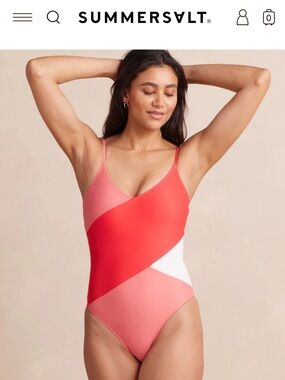 Summersalt Colorblock Red and Hot Pink Marina One-Piece Swimsuit size 4
